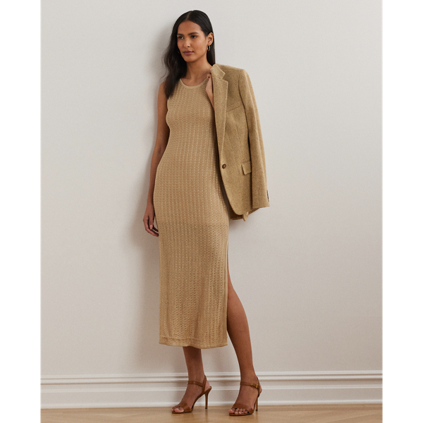 Shop Ralph Lauren Pointelle-knit Sleeveless Sweater Dress In Sand Dune