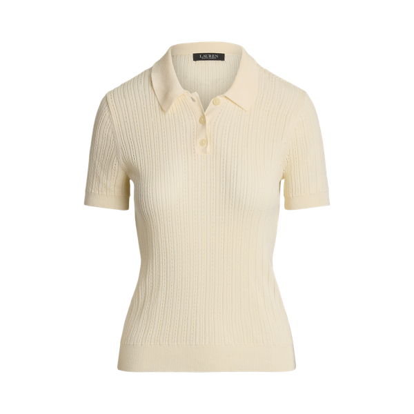 Pull Polo en coton mélangé pointelle - Lauren - Modalova