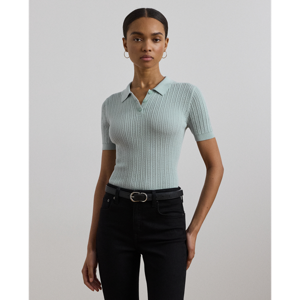 Pull Polo en coton mélangé pointelle - Lauren - Modalova