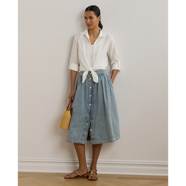 RALPH LAUREN BUTTON-FRONT DENIM SKIRT 