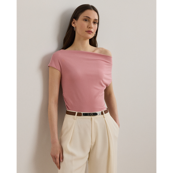 RALPH LAUREN JERSEY ASYMMETRICAL OFF-THE-SHOULDER TOP 