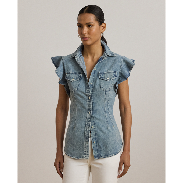 Ralph Lauren Denim Flutter-sleeve Shirt In Alicia Wash