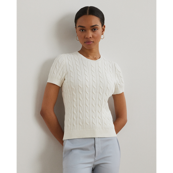 Pull torsadé à manches courtes en coton - Lauren - Modalova