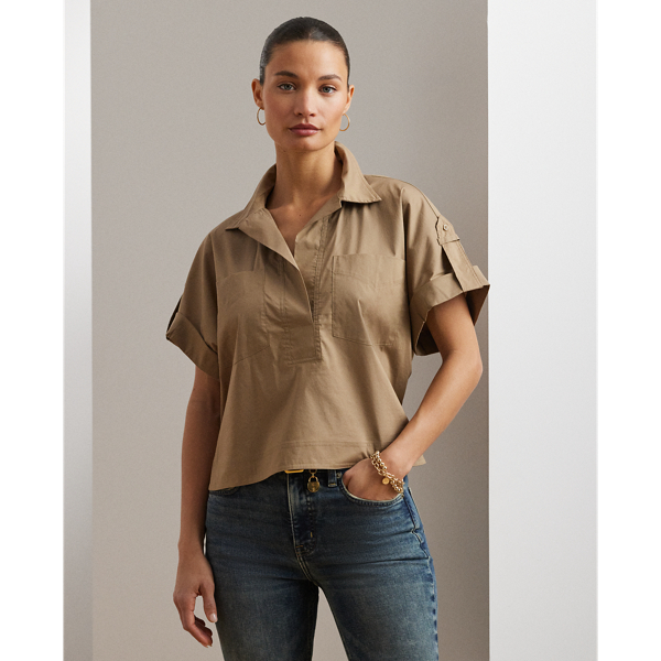 RALPH LAUREN COTTON-BLEND SHORT-SLEEVE CAMP SHIRT 
