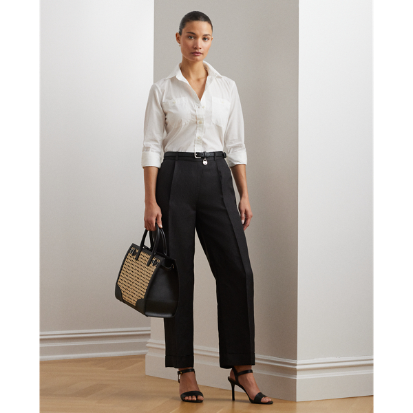 Shop Ralph Lauren Linen-blend Twill Wide-leg Pant In Black