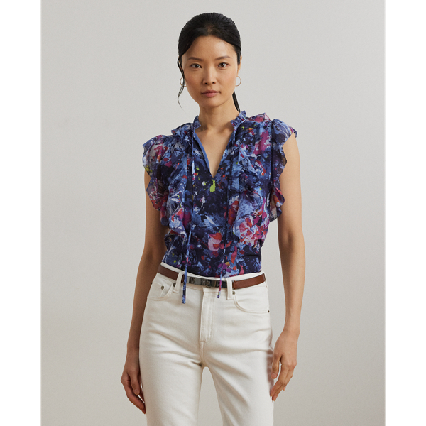 Shop Ralph Lauren Print Ruffle-trim Georgette Blouse