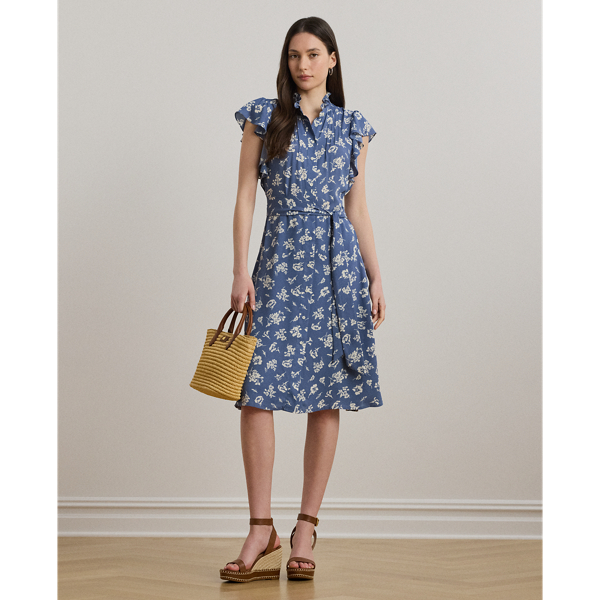 Ralph Lauren Floral Belted Georgette Shirtdress In Multi