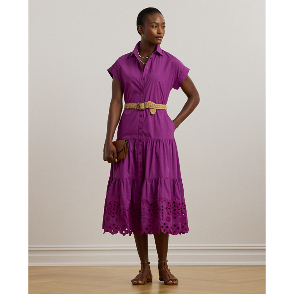 Robe-chemise gitane brodée en popeline - Lauren - Modalova