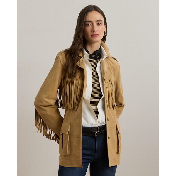 Ralph Lauren Fringe-trim Belted Goat-suede Jacket