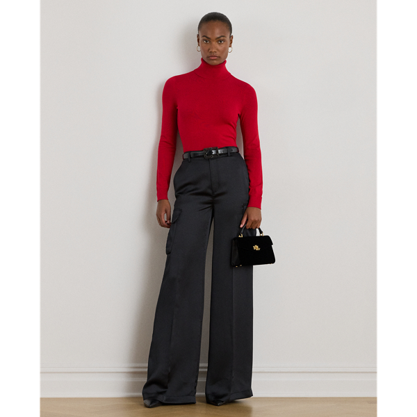 Ralph Lauren Satin Charmeuse Wide-leg Cargo Pant In Black