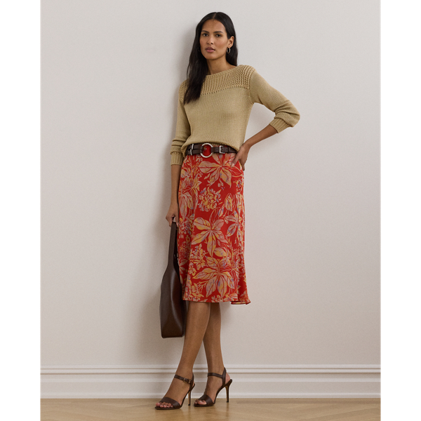 Jupe mi-longue fleurie en georgette - Lauren - Modalova