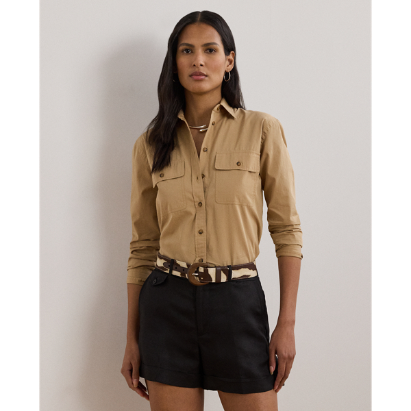 Ralph Lauren Plus Size Relaxed-fit Featherweight Cotton Shirt In Brown