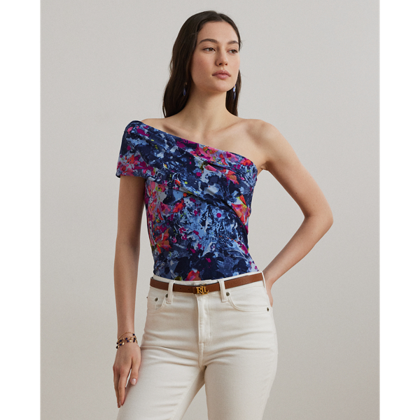 Ralph Lauren Print Stretch Jersey One-shoulder Top