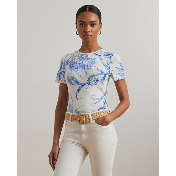 Ralph Lauren Paisley Stretch Cotton Crewneck Tee In White