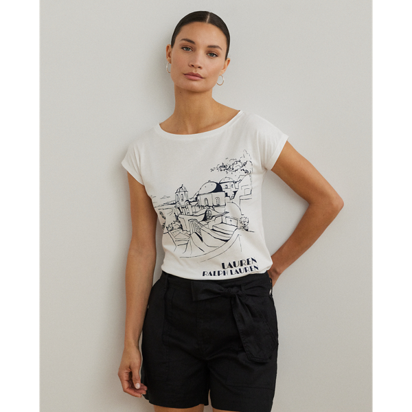 Ralph Lauren Cotton-blend Jersey Graphic Tee In White