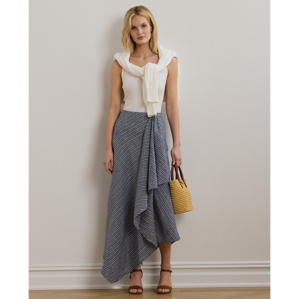 Ralph Lauren Striped Linen A-line Midi Skirt