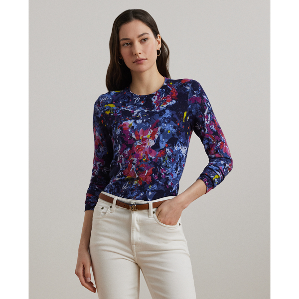 Ralph Lauren Womens Print Cotton Blend Sweater P Xs 3x In Multi