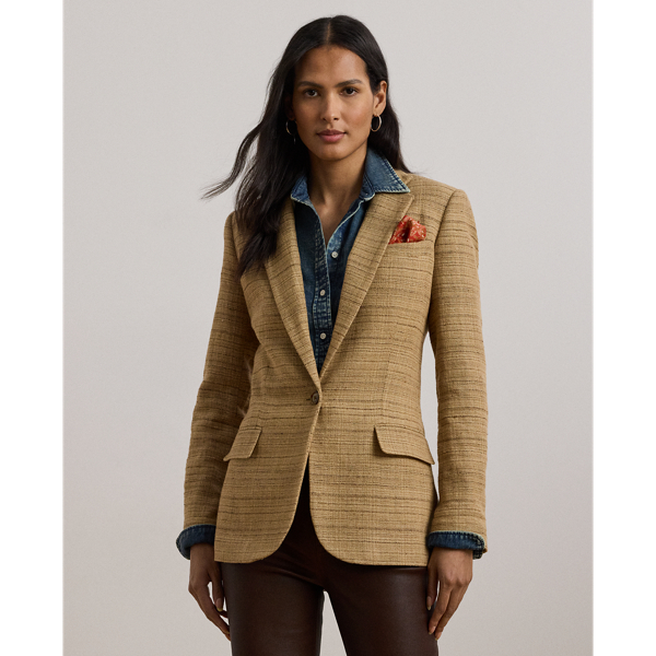Ralph Lauren Herringbone Linen-blend Tweed Blazer In Brown