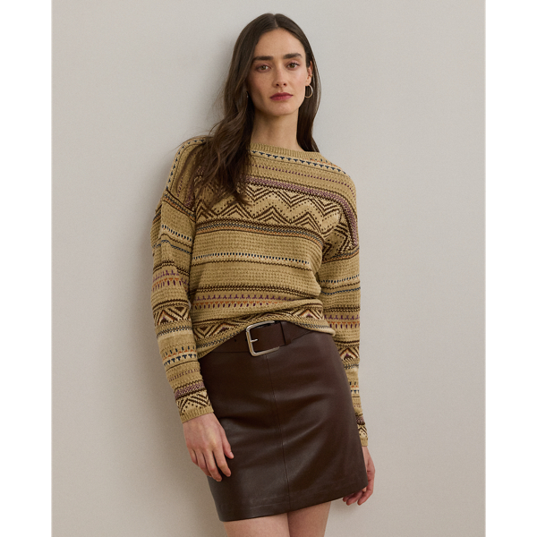 Shop Ralph Lauren Geo-striped Cotton-linen Sweater