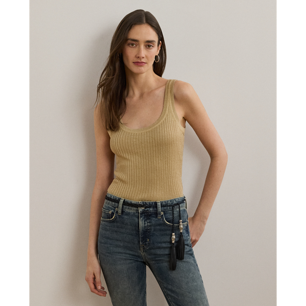 A classic rib-knit construction brings subtle texture to this jumper tank top, which is crafted from a lightweight linen blend for a soft hand feel.