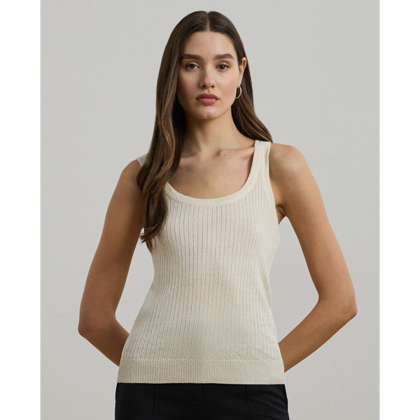 A classic rib-knit construction brings subtle texture to this jumper tank top, which is crafted from a lightweight linen blend for a soft hand feel.