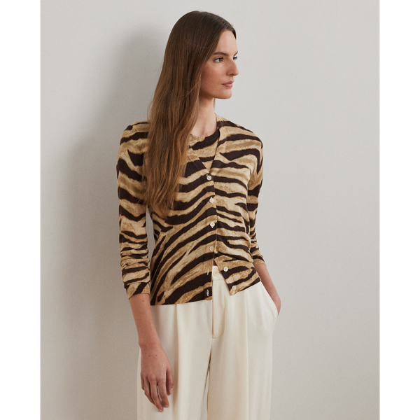 Shop Ralph Lauren Zebra-print Linen-cotton Cardigan