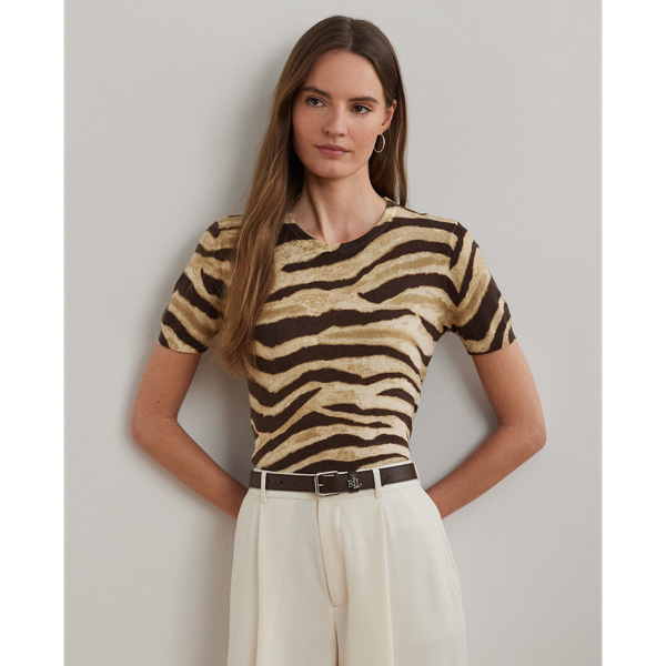 Ralph Lauren Print Linen-cotton Short-sleeve Sweater In Animal Print