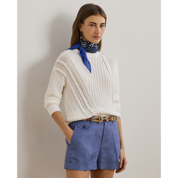 Ralph Lauren Pointelle-knit Cotton Crewneck Sweater In White