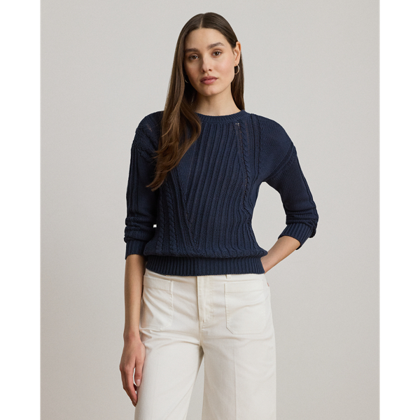 Pull col rond en coton pointelle - Lauren - Modalova