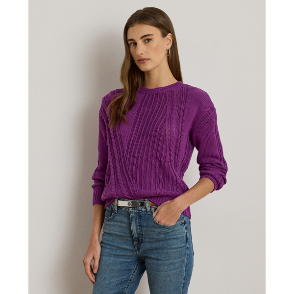 An asymmetrical pointelle stitch brings rich texture to this long-sleeve crewneck jumper, which features a relaxed fit, dropped shoulders and a soft combed cotton construction for exceptional comfort.