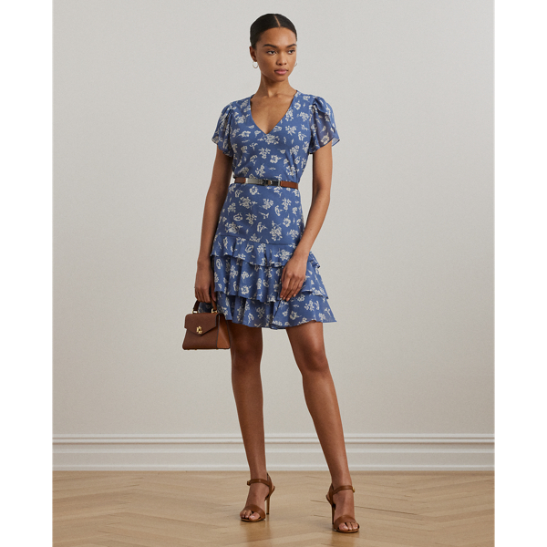 Ralph Lauren Floral Georgette Drop-waist Dress In Multi