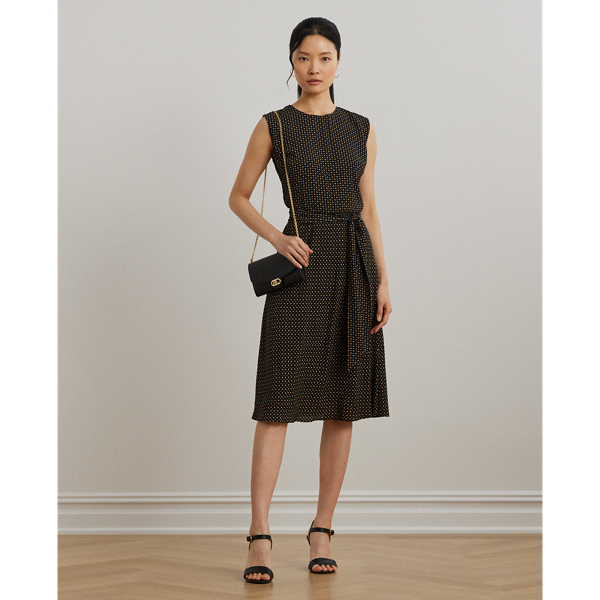 Ralph Lauren Geo-print Belted Bubble Crepe Dress In Multi
