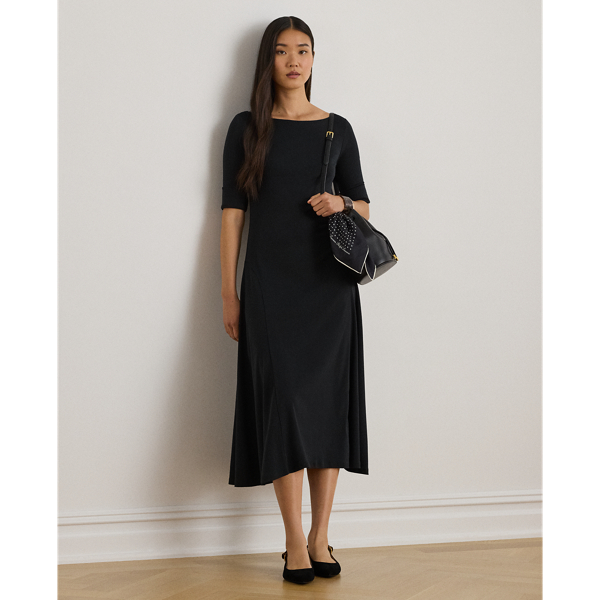 Ralph Lauren Rib-knit Stretch Cotton Midi Dress In Black