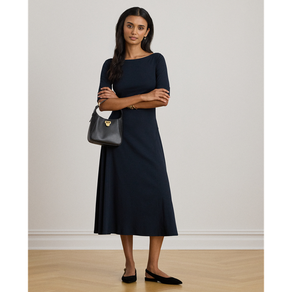 Ralph Lauren Rib-knit Stretch Cotton Midi Dress In Blue