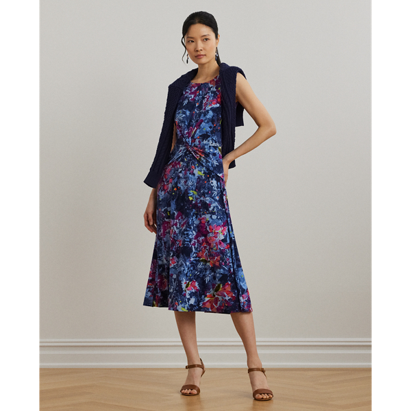 Ralph Lauren Plus Size Print Twist-front Jersey Dress In Blue