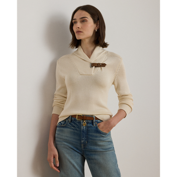 Ralph Lauren Buckle-trim Cotton-blend Sweater In Neutral