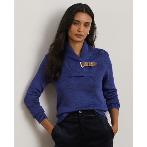 Ralph Lauren Buckle-trim Cotton-blend Sweater In Blue