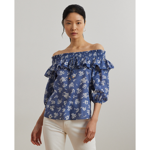 Shop Ralph Lauren Floral Voile Off-the-shoulder Blouse