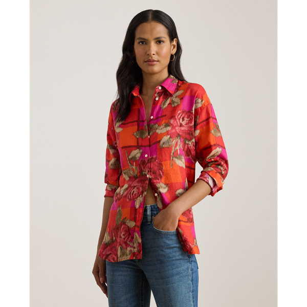 Ralph Lauren Womens Relaxed Fit Floral Linen Shirt P Xs 3x In Multi