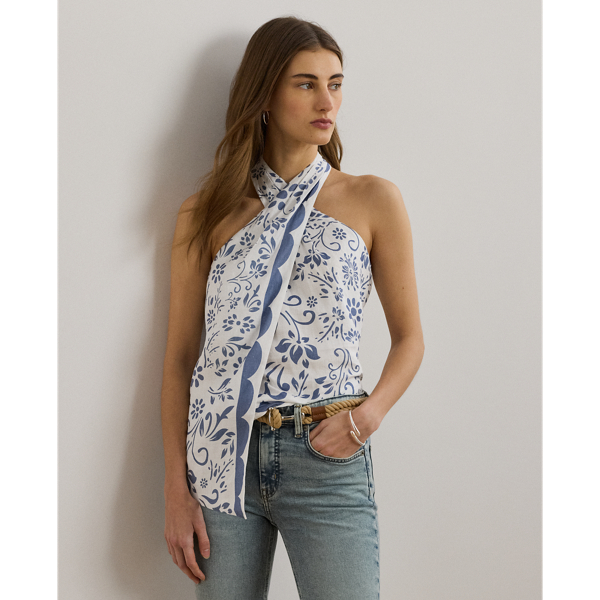 Ralph Lauren Floral Linen Sleeveless Halter Blouse
