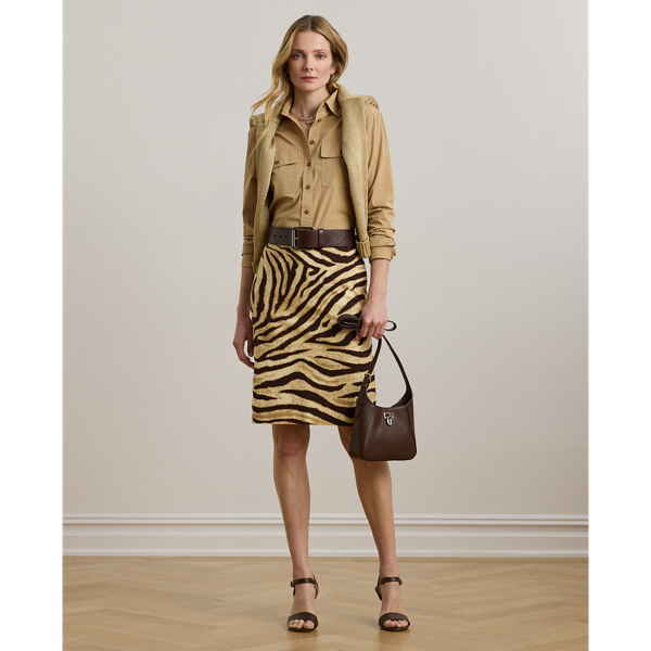 Zebra-Print Linen-Cotton Pencil Skirt