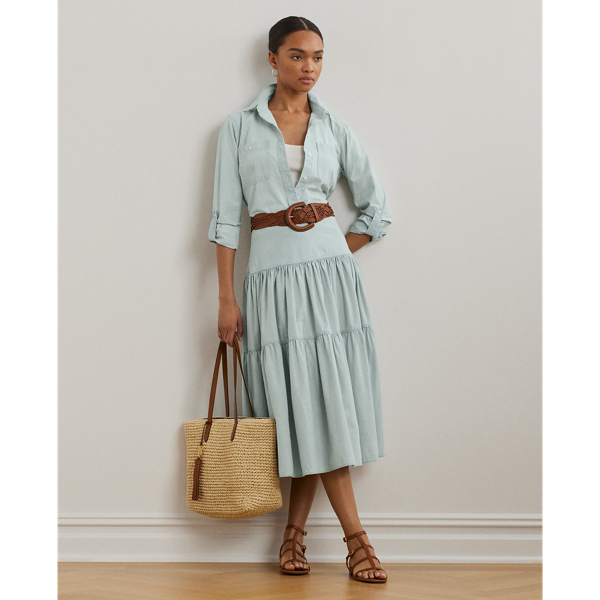 Jupe gitane mi-longue en chambray - Lauren - Modalova