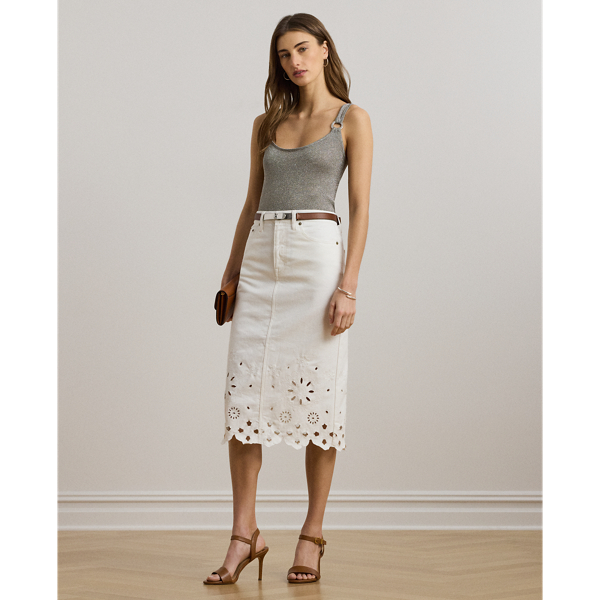 Ralph Lauren Eyelet Denim Midi Skirt