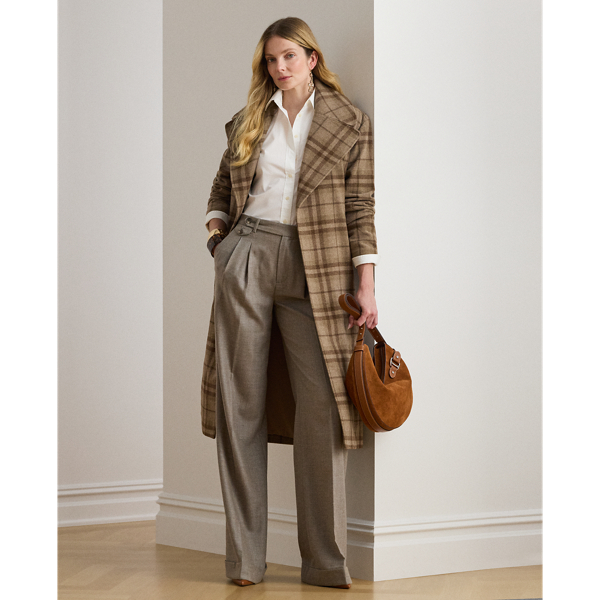 Ralph Lauren Plaid Wool-blend Twill Wrap Coat In Multi