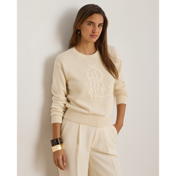 Knit with ultra-soft combed cotton, this relaxed-fitting crewneck jumper features an oversize embroidered monogram on the chest for unmistakable Lauren  Ralph Lauren Lauren style.