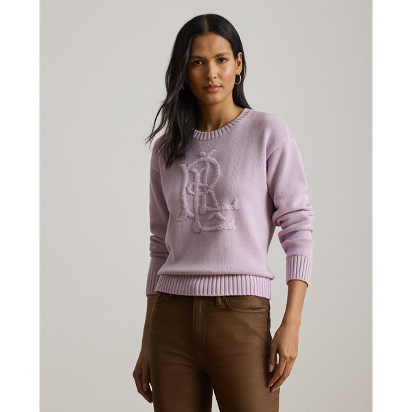 Knit with ultra-soft combed cotton, this relaxed-fitting crewneck jumper features an oversize embroidered monogram on the chest for unmistakable Lauren  Ralph Lauren Lauren style.