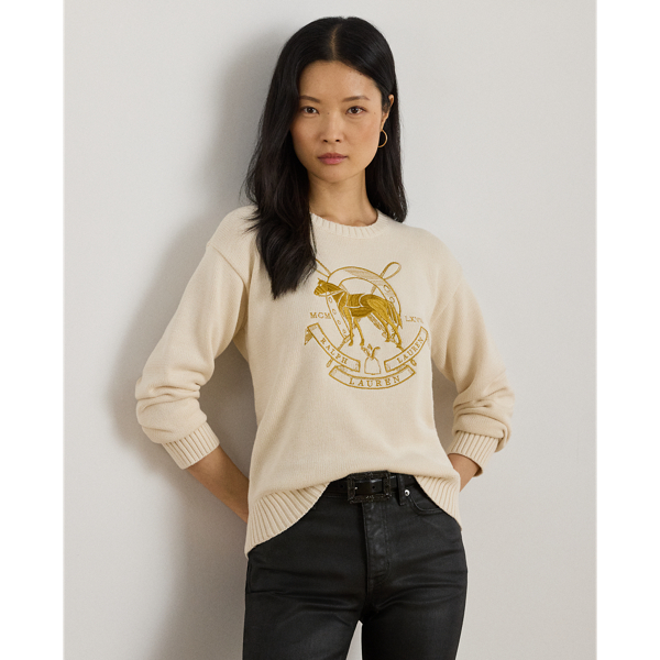 Ralph Lauren Embroidered Cotton Crewneck Sweater In Multi