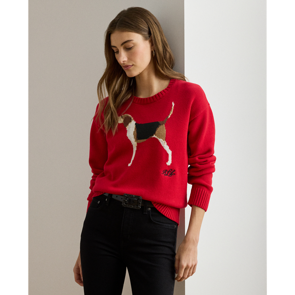 Ralph Lauren Intarsia-knit Foxhound Cotton Sweater In Red
