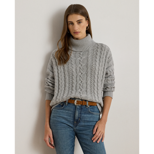 Ralph Lauren Cable-knit Turtleneck Sweater In Gray