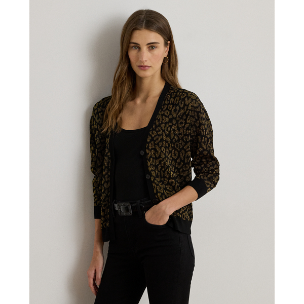 Ralph Lauren Metallic Ocelot Double-knit Cardigan In Multi